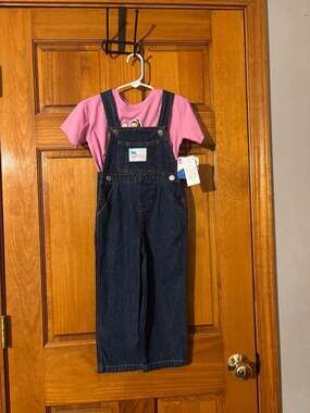 Ms. Rachel Toddler Girls Denim Overalls and Pink Graphic T-Shirt Set, Size 3T
